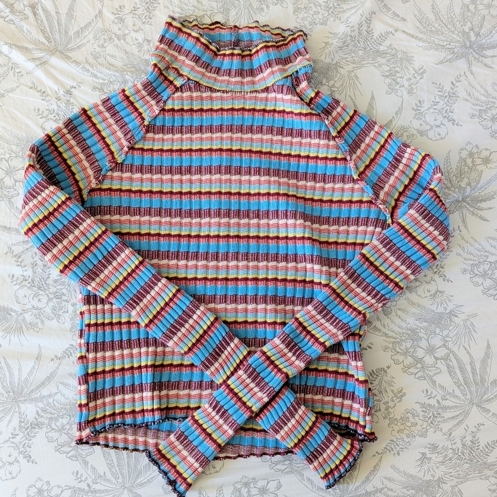 Free People Multi Color Mock Neck Crop Size Small